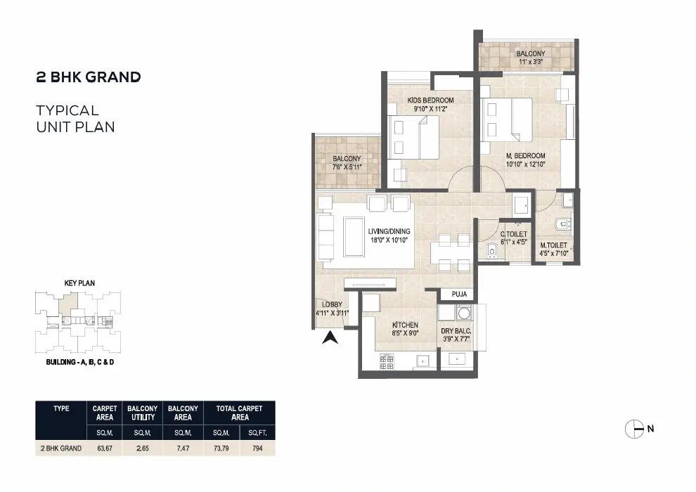 Mangalam Starview 2 BHK Grand floor plan