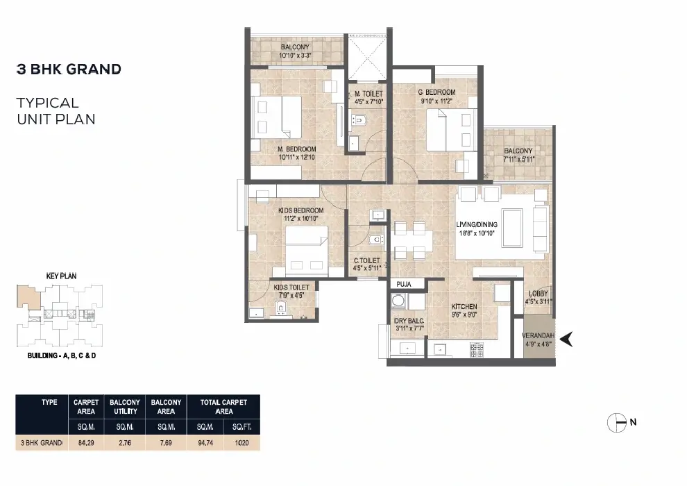 Mangalam Starview 3 BHK Grand floor plan